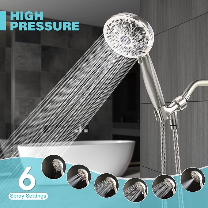 JDO Shower Head with Handheld, High Pressure Handheld Shower Head 6 Settings - Image 2