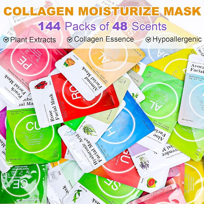 VESPRO 144 Pack Collagen Essence Sheet Facial Masks, Bulk Sheet Masks - Image 2