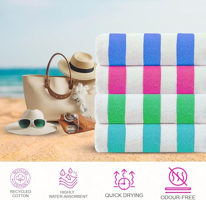 Casa Copenhagen Cabana Towel 4Pcs Blue, Teal Designer Stripe Beach Towels Gift - Image 3
