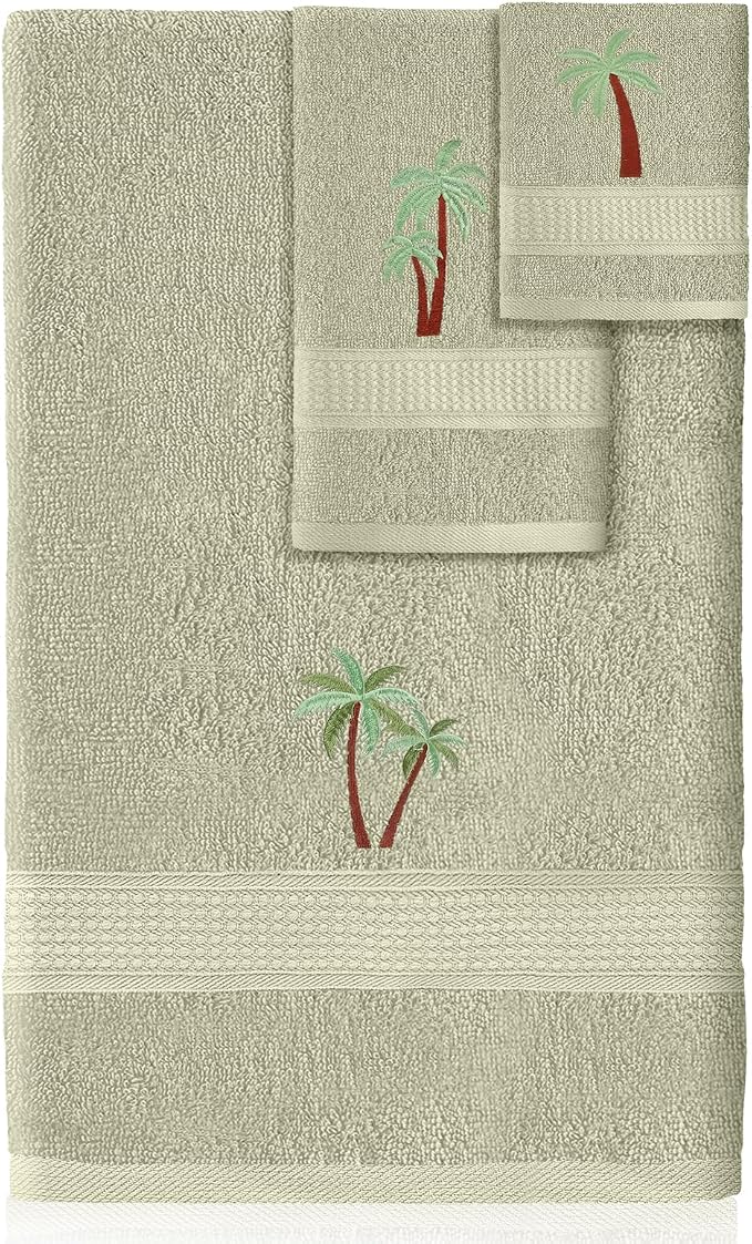 3 Pcs Summer Palm Tree Bathroom Towel Set Farmhouse Embroidered Palm Tree by Unknown