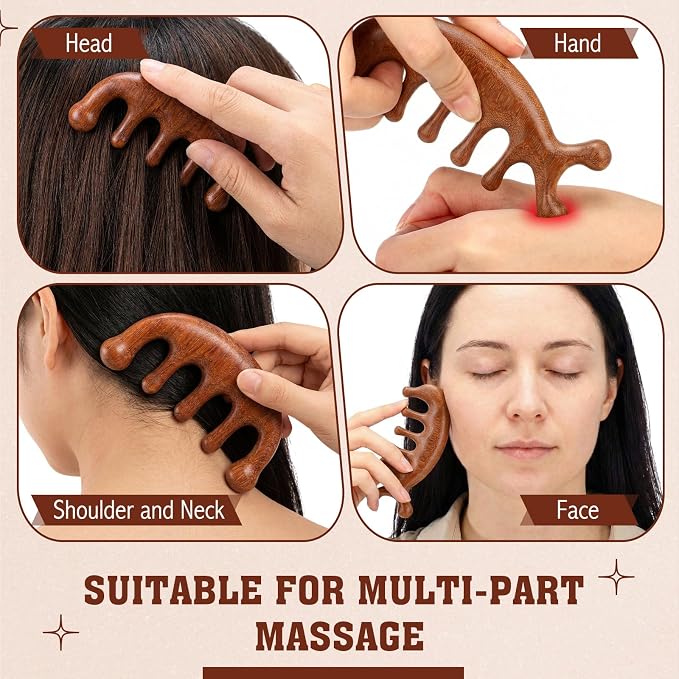 LemonRoad 12 Pack Wooden Scalp Massager Natural Sandalwood Wide Tooth Combs - Image 7