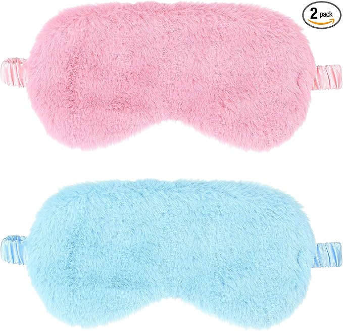 2 Pcs Plush Eye Mask Soft Sleeping Blindfold Eye Cover Comfortable Furry Faux by WY+LIGHTING+LEVEL