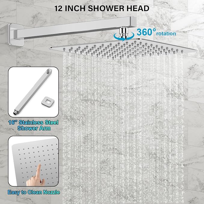 FPXRNG Shower Faucet Set Bathroom Square Rain Shower Head and Handle Set - Image 3