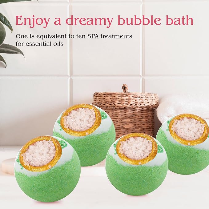 Green Tea Coarse Salt Bath Bombs Balls, Moisturizing Dry Skin, Fizzy Spa - Image 3