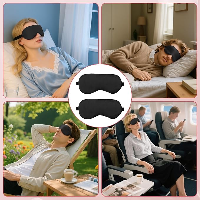 2 PCS Black Satin Sleep Masks, Adjustable Silk Eye Mask - Image 7