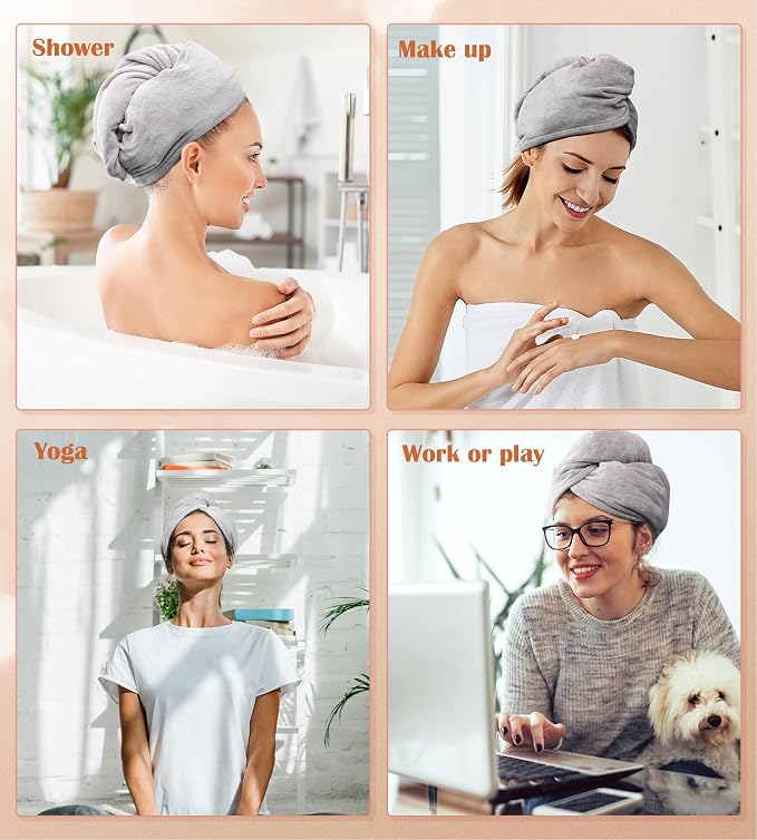 POPCHOSE Microfiber Hair Towel Wrap, 3 Pack Fast Drying Hair Turban, Stocking - Image 6