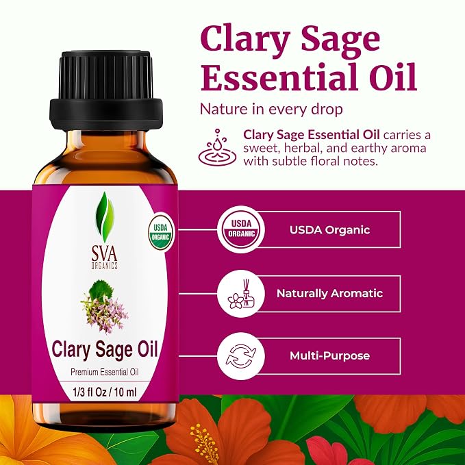 SVA Clary Sage Essential Oil Organic – 1/3 Fl Oz – 100% Natural Organic Clary - Image 2