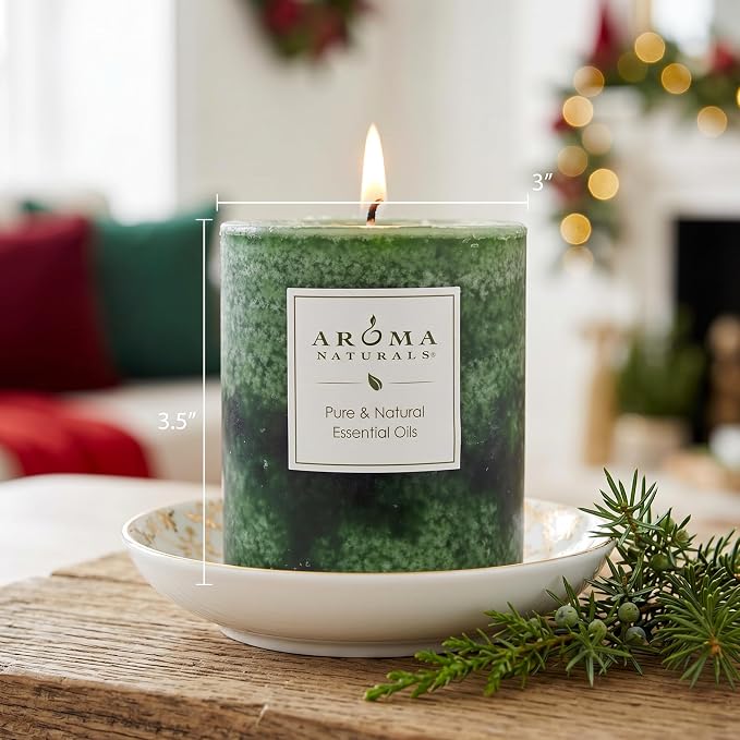 Aroma Naturals Holiday Juniper, Spruce and Basil Essential Oil Pillar Candle - Image 4
