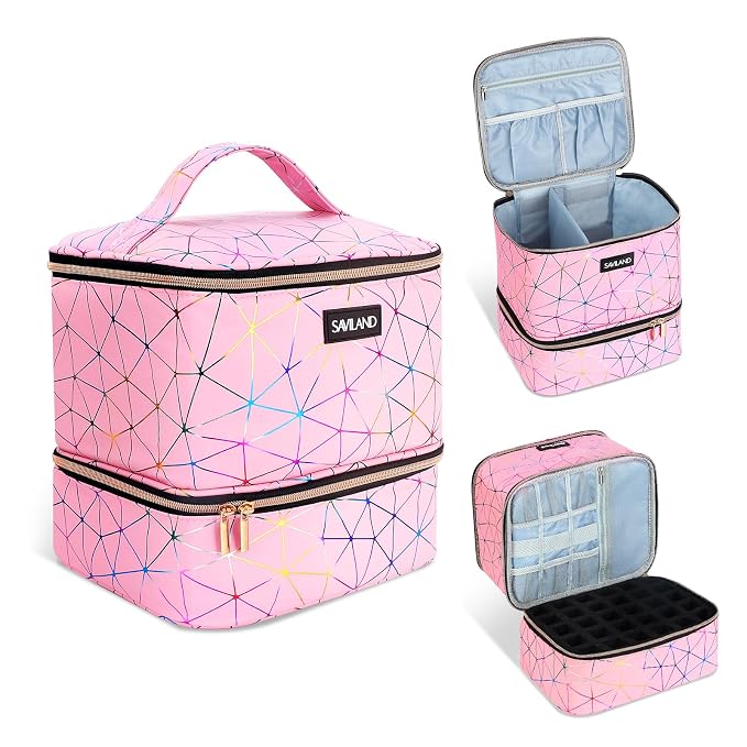 SAVILAND Nail Polish Organizer Bag: PU Leather Nail Polish Storage Organizer by SAVILAND