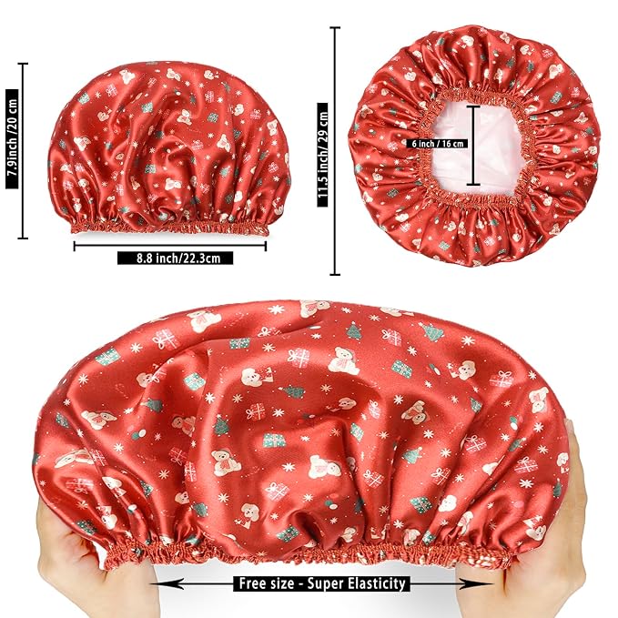 4 PCS Shower Cap for Women, Elastic and Reusable Bath Caps, Double Layers - Image 3