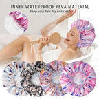 4 PCS Shower Caps for Women, Printing Bath Caps, Double Layers Shower Cap - Image 6