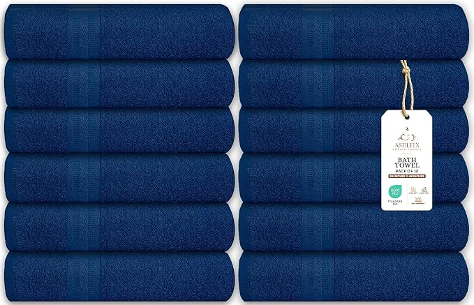 Medium Bath Towels Bulk Set of 12 – 100% Cotton Terry – 24" x 48" – Quick Dry by ASTILTEXCottonTowels