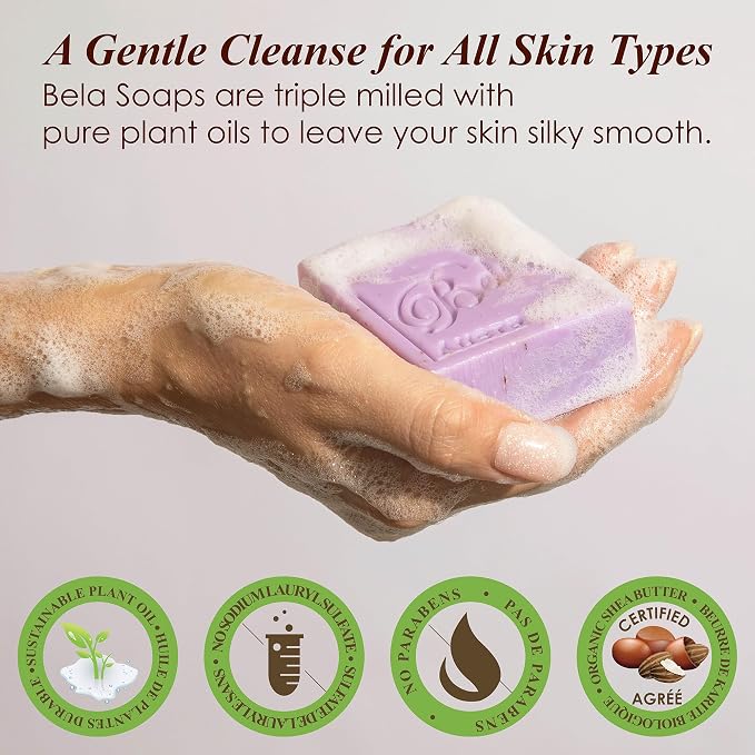 BELA Lavender Soap 3.3 OZ, Long Lasting French Triple Milled Bar Soap - Image 3