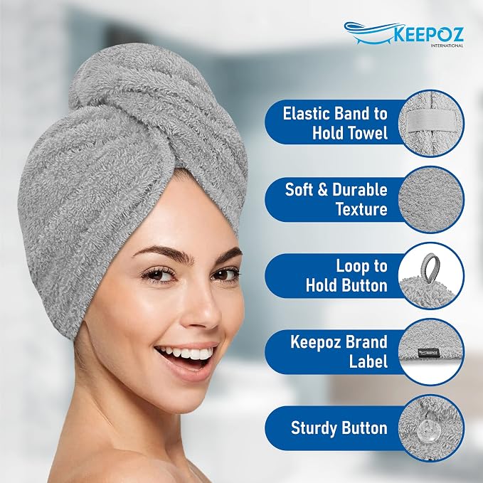 KEEPOZ Hair Towel Wrap Quick Dry 100% Cotton Super Absorbent Turban Head Wrap - Image 7
