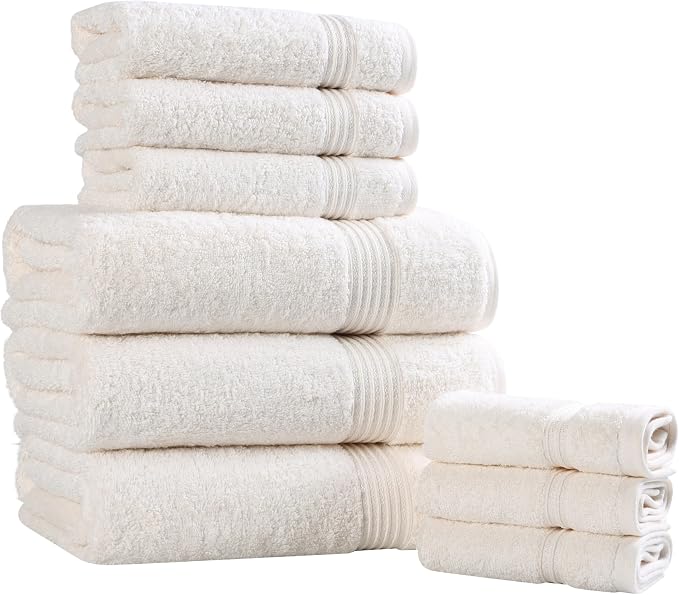 Superior Egyptian Cotton 9-Piece Towel Set, Guest Bath Decor Essentials - Image 2