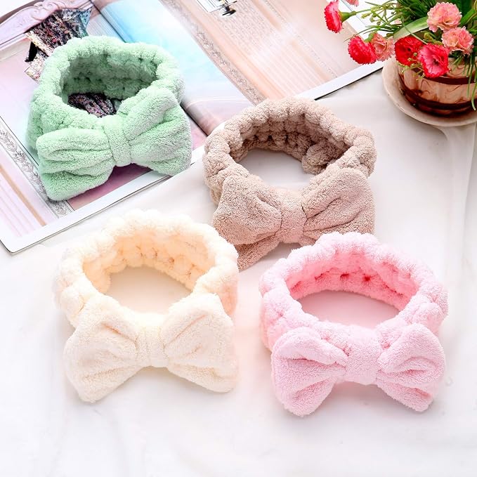4 Pack Makeup Spa Headband Microfiber Bow Towel Soft Fluffy Washing Face - Image 5