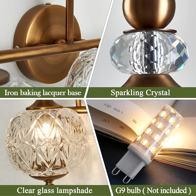 Piepooye Vintage Bathroom Lights Fixtures Gold Vanity Light - Image 3