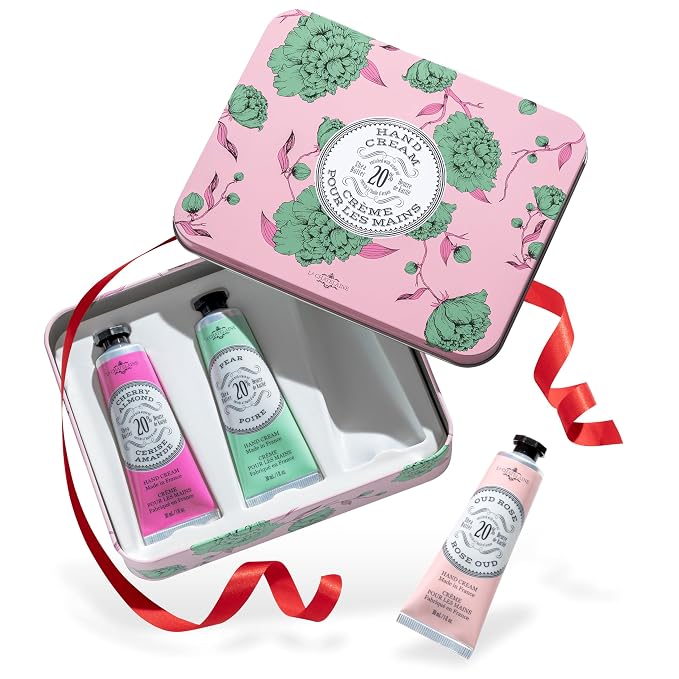 La Chatelaine Rose Hand Cream Trio Tin Gift Set, Ready-To-Gift Tin, Made in by LaChatelaine