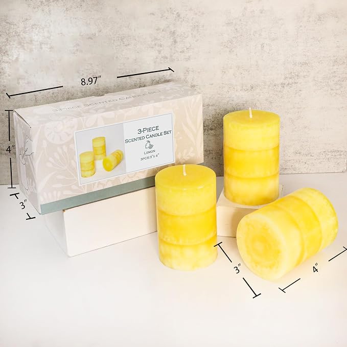 Yellow Pillar Candles 3x4 Inch Hand-Poured Lemon Scented Candles Lemongrass - Image 5
