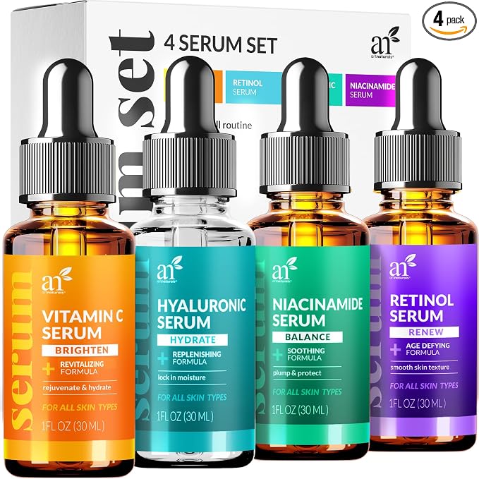 Vitamin C Serum Skin Care 4-Piece Set: Includes Retinol, Hyaluronic Acid & by ArtNaturals