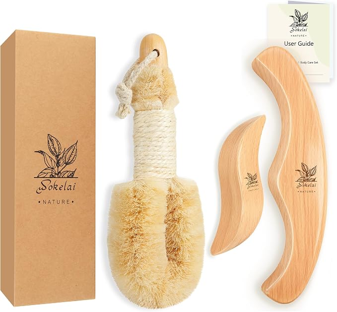 Dry Body Brush Set for Lymphatic Drainage, Natural Sisal Bristle Dry Brushing by wokelai