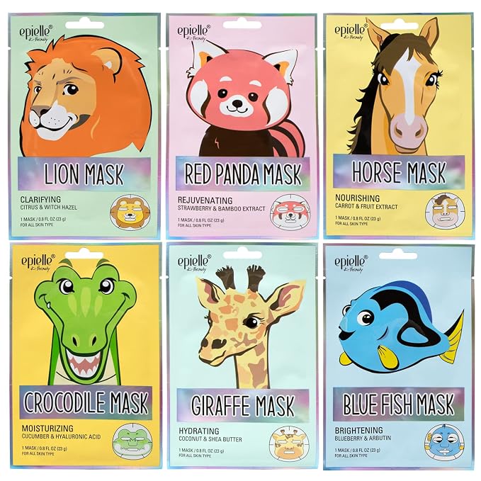 Epielle Character Face Mask Wild Kingdom 6 Pack, Fun & Effective Korean Skin by Epielle