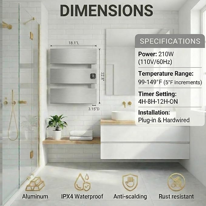 Electric Towel Warmer, Heated Towel Rack - Image 3