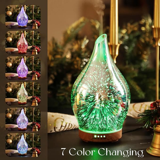 Porseme Oil Diffuser 3D Glass Aromatherapy Ultrasonic Humidifier, Air Refresh - Image 2