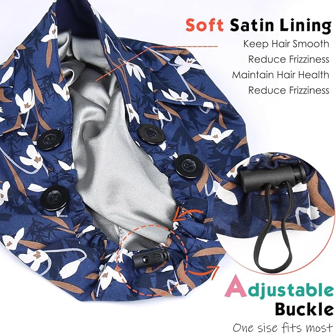 2 Pack Satin Lined Bouffant Scrub Caps - Image 3