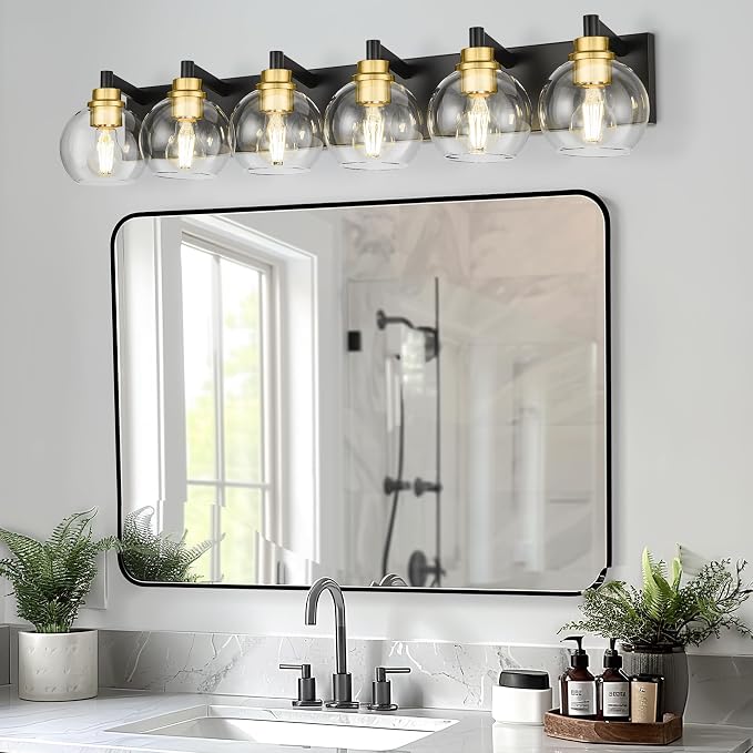 Bathroom Light Fixtures, 6-Light Black and Gold Bathroom Vanity Light, 38 Inch - Image 8