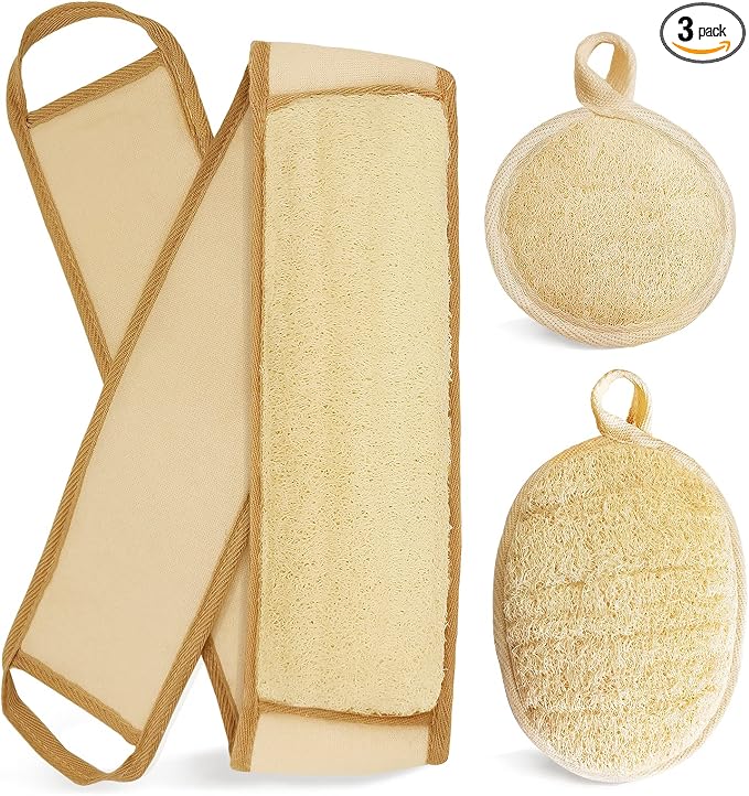Natural Loofah Sponge Back Exfoliating Scrubber Combo Set, Seep Cleansing Skin by YIQINGJIE