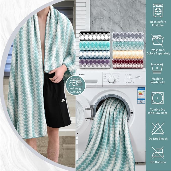 8 Piece Bathroom Towel Set Aqua |2 Oversized Large Bath Towels Sheet, 2 Hand - Image 3