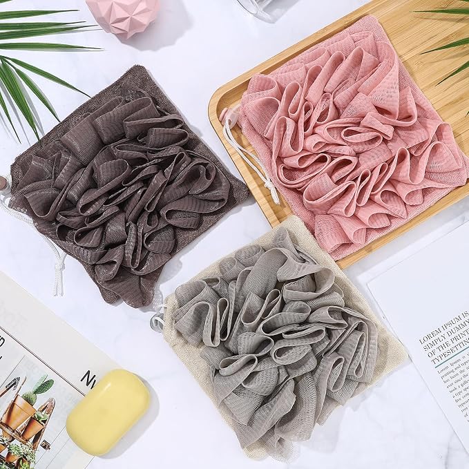 3 Pcs Washcloth Loofah Combo, 2 in 1 Bath Loofah Sponge - Image 4