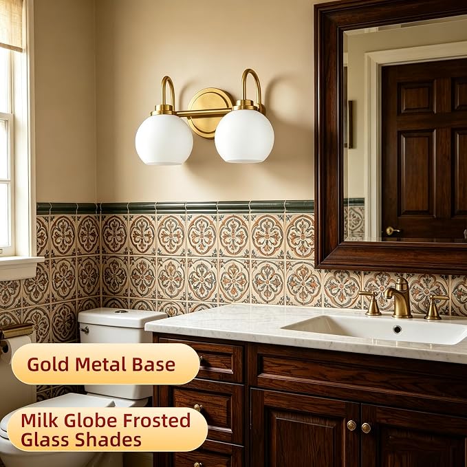 AKEZON Bathroom Light Fixtures 2-Light Brushed Gold Vanity Light, Modern - Image 2