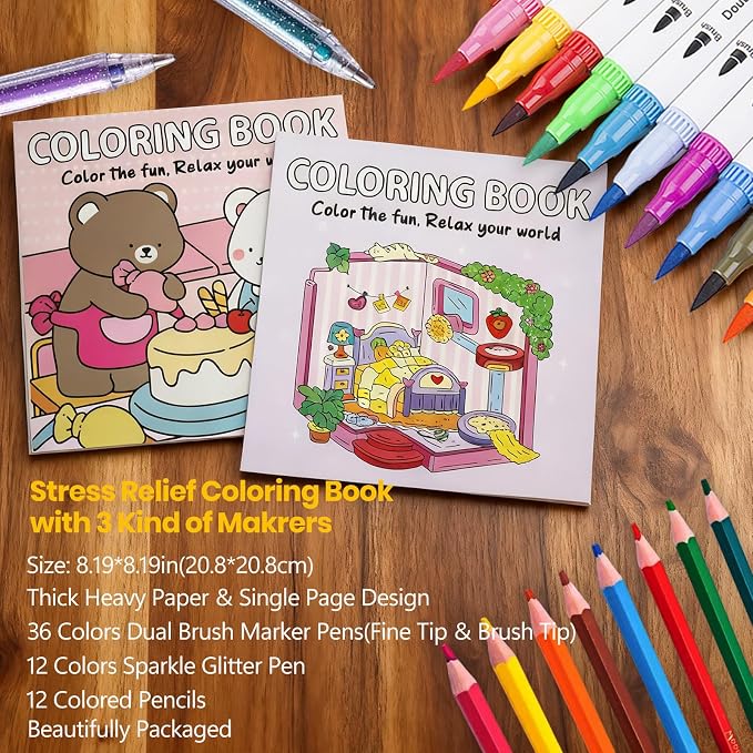 Cute Coloring Book Set for Teens Adults Relaxation, Easy and Simple Designs - Image 7
