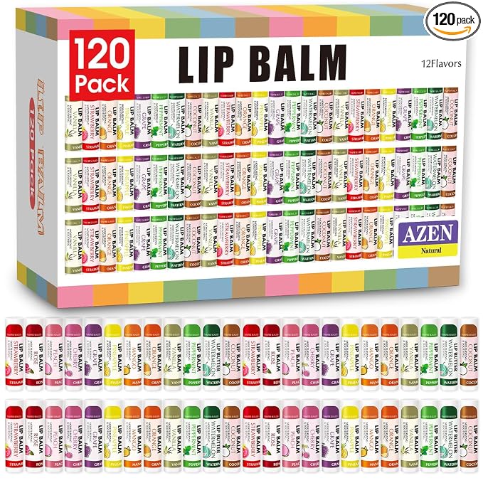 AZEN 120 Pack Lip Balm Bulk, Moisturizing Lip Balms by AZEN