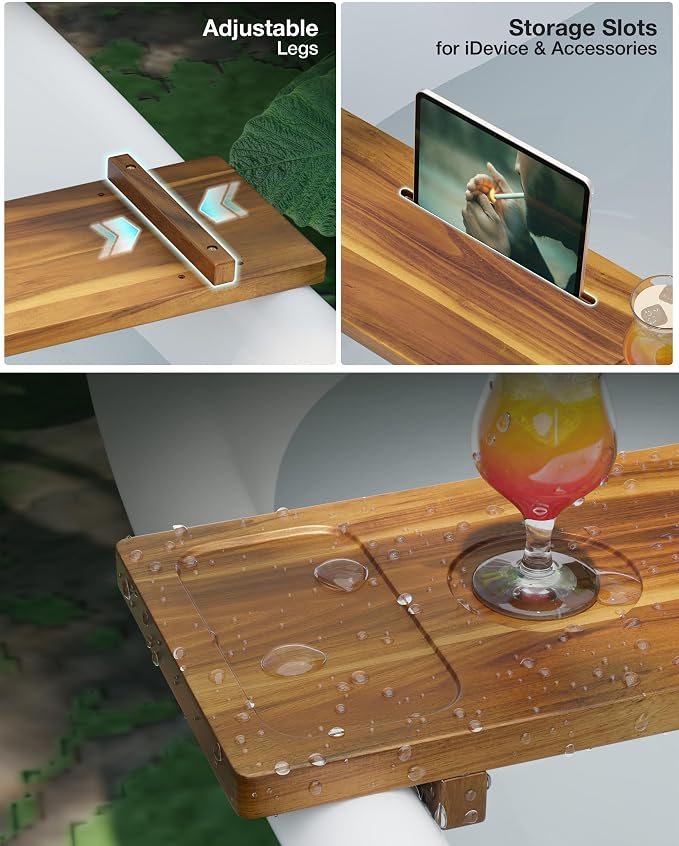 Bathtub Tray, Acacia Bath Tray for Tub, 34.6''x9'' Wooden Bathtub Caddy Tray - Image 5