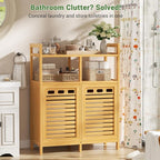 Homykic Tilt Out Laundry Hamper Cabinet, Bamboo Double Laundry Hamper - Image 2