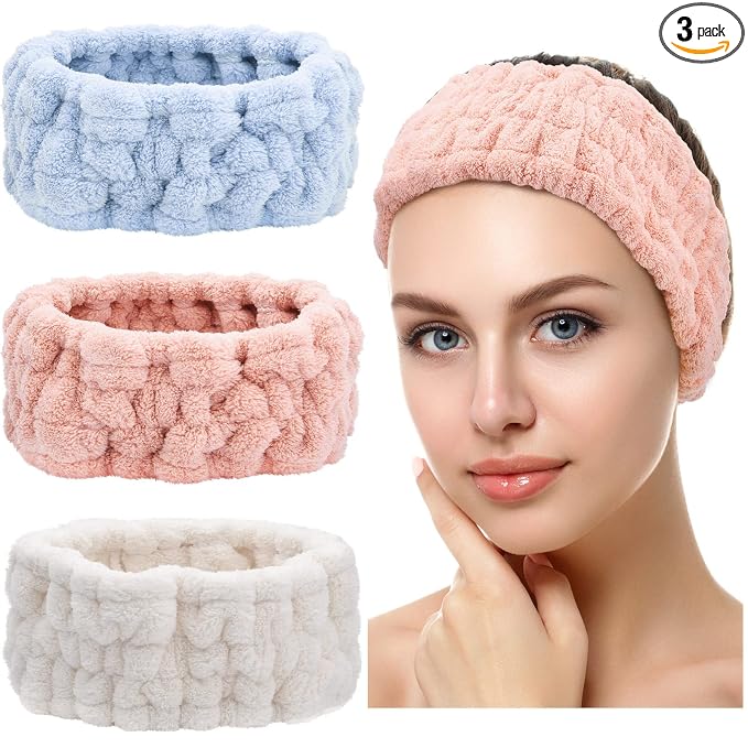Chuangdi 3 Pieces Spa Headband for Women Facial Makeup Headband Soft Terry by Chuangdi