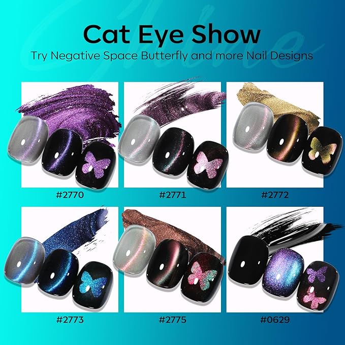 modelones Cat Eye Gel Nail Polish Set, 6 Colors Holographic Colorful Rainbow - Image 2