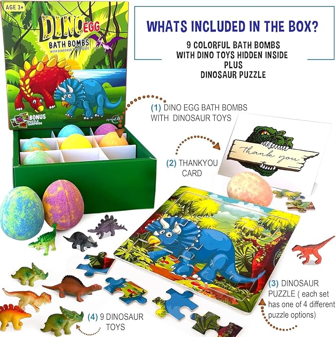 Bath Bombs for Kids with Surprise Toys Inside Plus Dinosaur Puzzle - Image 3