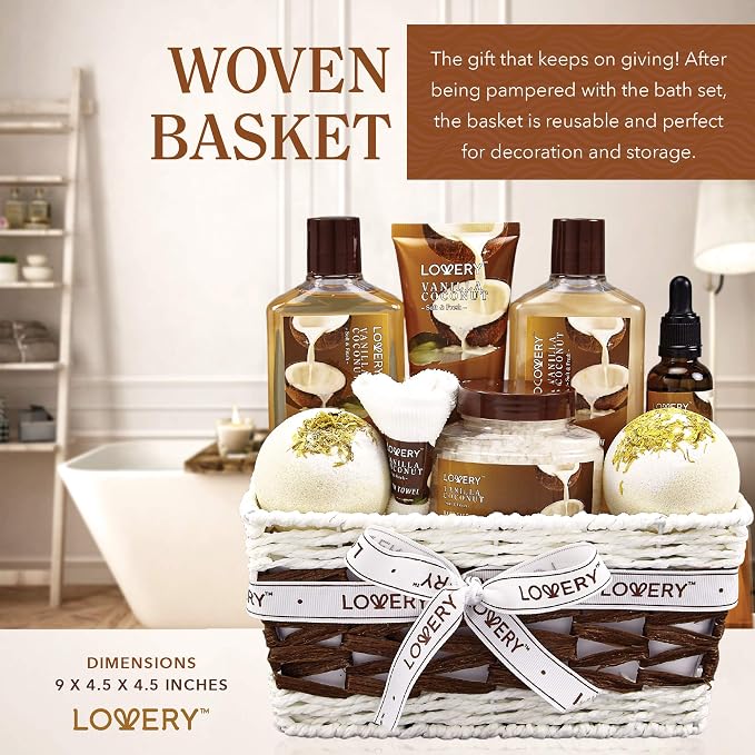 Gifts For Women Gift Basket for Women– 9 Piece Set of Vanilla Coconut Home Spa - Image 9