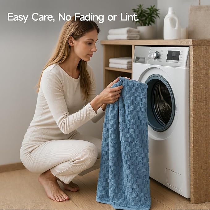 REDKISS 4 Pack Blue Microfiber Bath Towels - Image 7