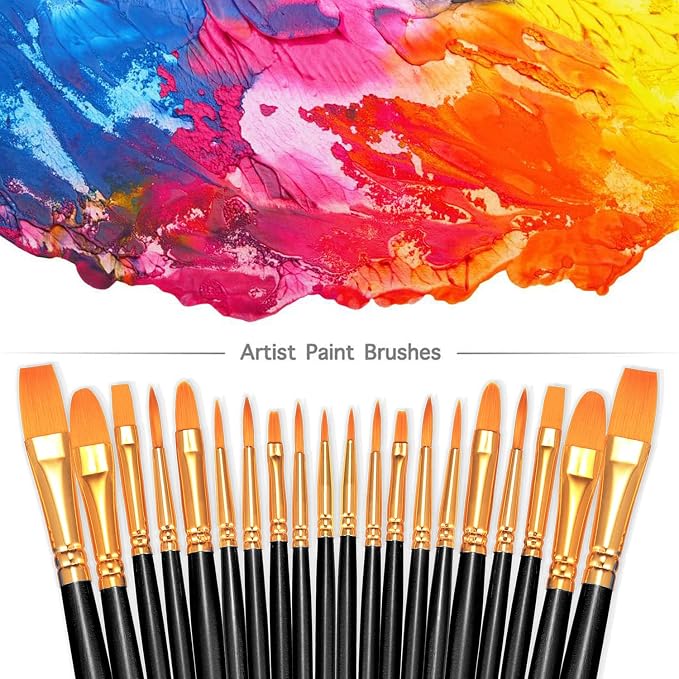BOSOBO Paint Brushes Set, 2 Pack 20 Pcs Round Pointed Tip Nylon Hair Artist - Image 2