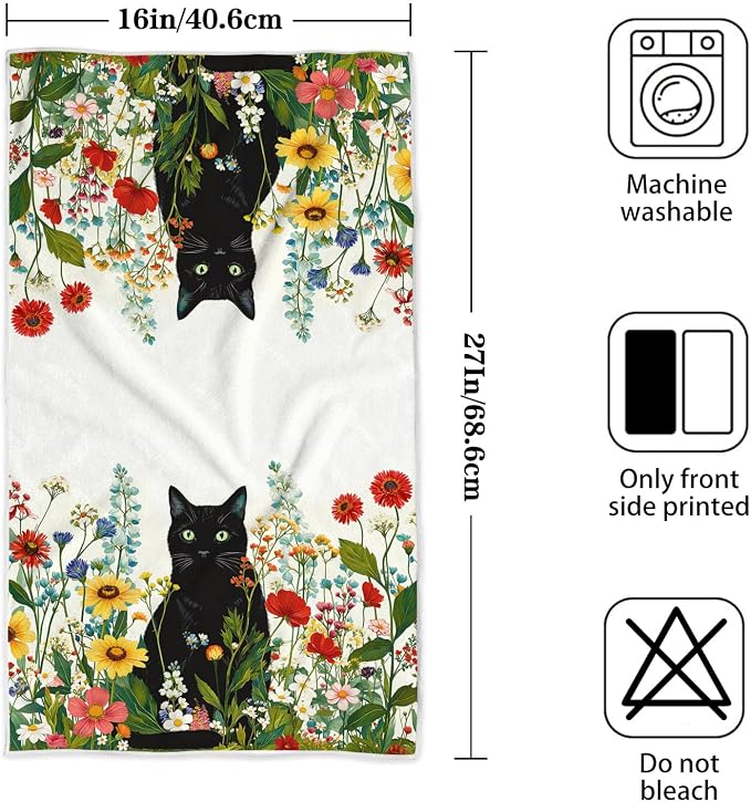 Accnicc 2 Pack Black Cat Bathroom Hand Towels Decorative Spring Floral Dish - Image 7