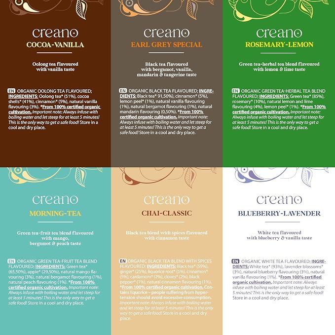 Creano Organic Tea Gift Set – 48 Organic Tea Bags in 6 Dreamy Varieties – 96 g* - Image 4
