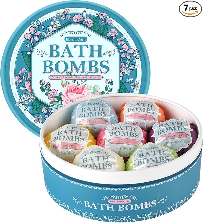 Bath Bombs Set, 7 Packs Bubble Fizzies Relaxation by BlissfulOasis