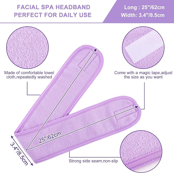 Whaline Spa Facial Headband Make Up Wrap Head Terry Cloth Headband Adjustable - Image 2
