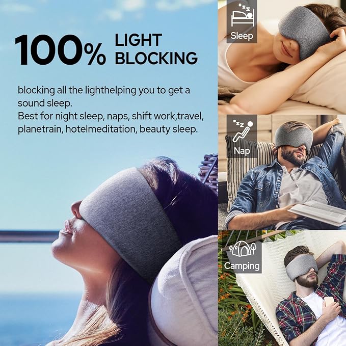 Cotton Sleep Eye Mask for Men Women, 100% Blocking Light Sleeping Mask for Side - Image 6