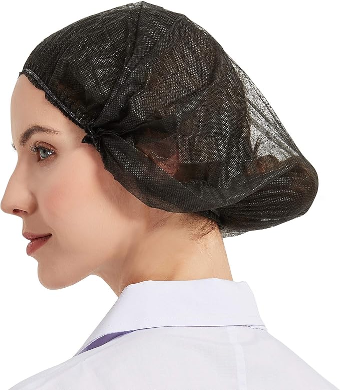 ProtectX 100-Pack Black Disposable Hair Nets, Elastic Head Cover, Bouffant Caps - Image 2